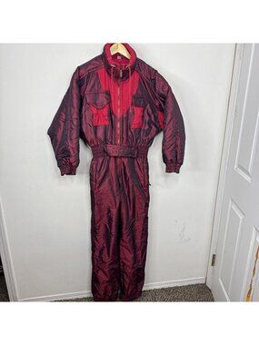 Vintage Park City Woman S 90s Retro Snowsuit One Piece Parka Red Ski Suit